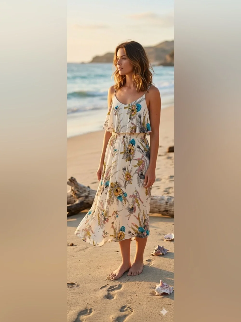 Mimi Chica Floral Pink, Blue, and Yellow Blooms Strappy Flowy Boho Midi Small - Picture 2 of 12